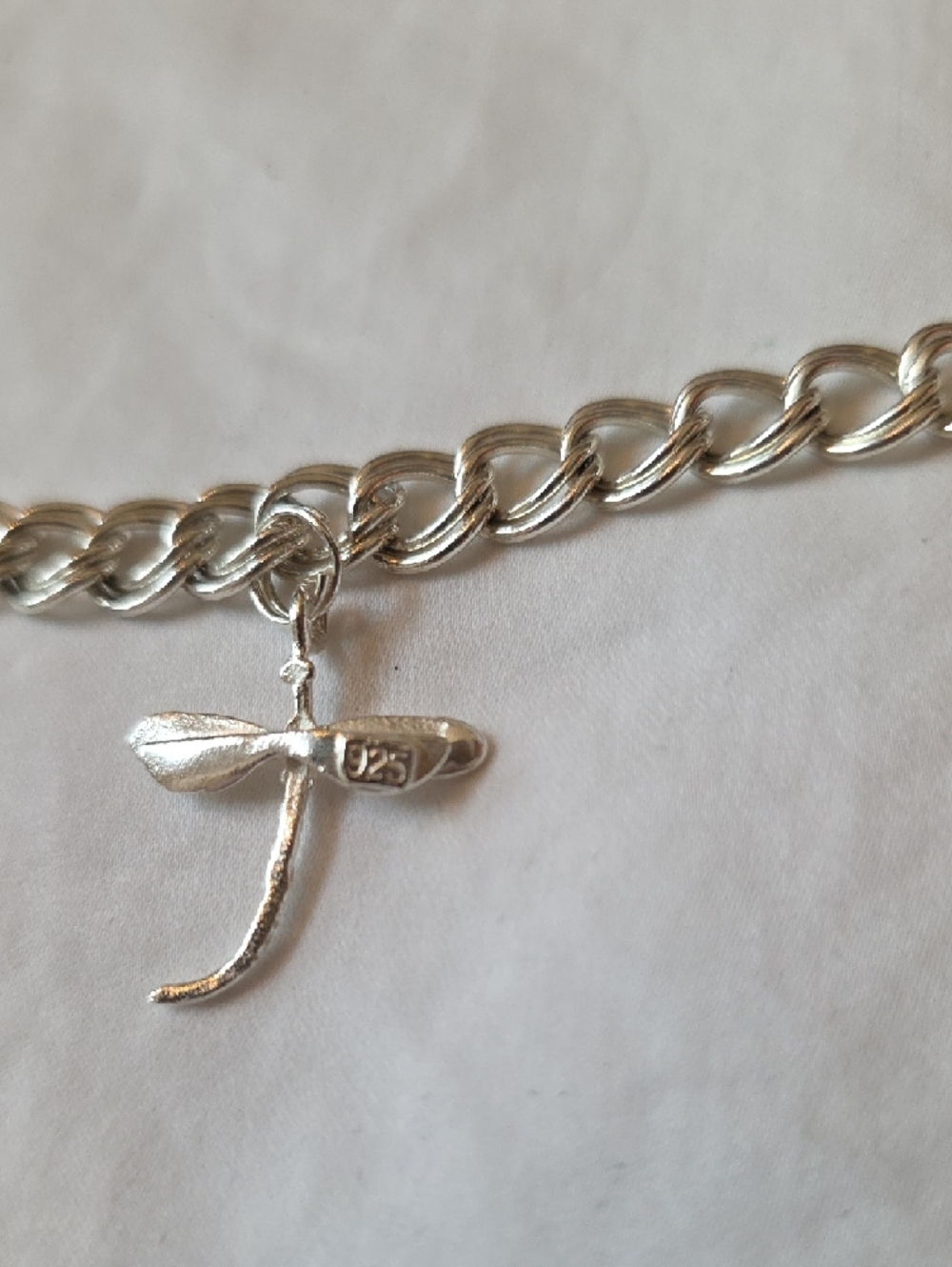 Sterling Silver Charm Bracelet With Dragonfly Charm - Picture 3 of 8